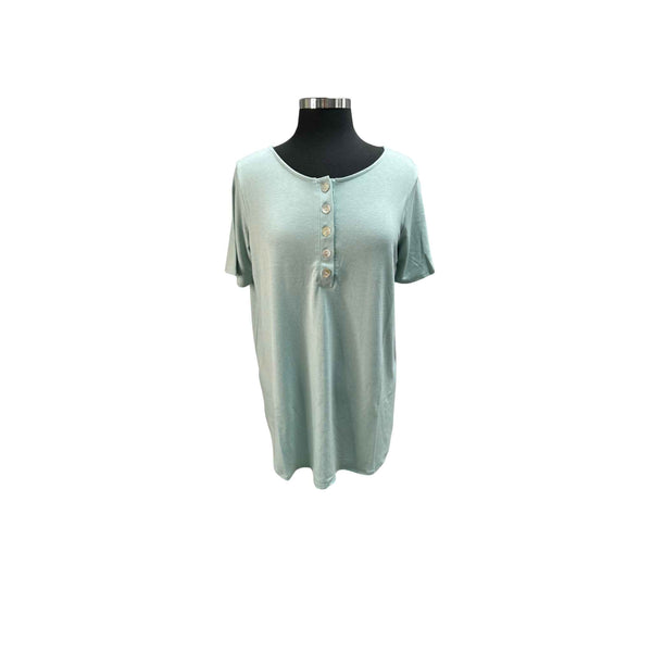 Short Sleeve Dolphin Hem Button Top