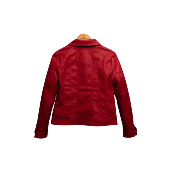Vegan Leather Red Moto Jacket
