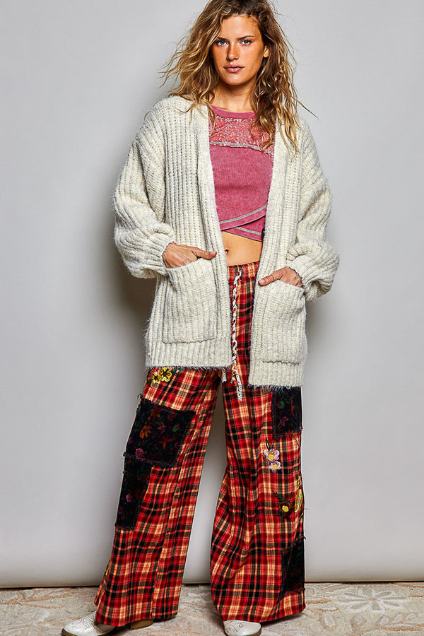 Oversized Ribbed Knit Cardigan, Almond