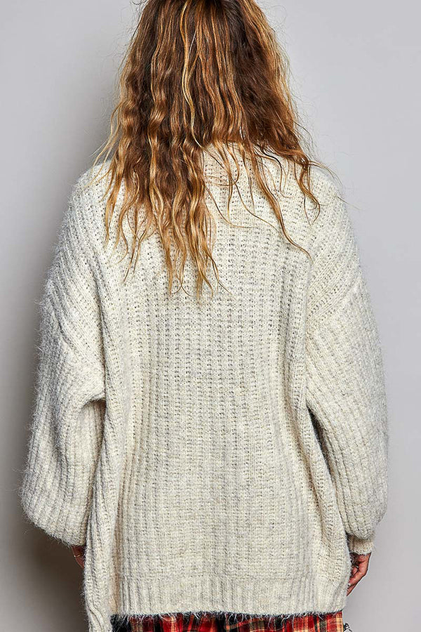 P Oversized Ribbed Cardigan/Almond