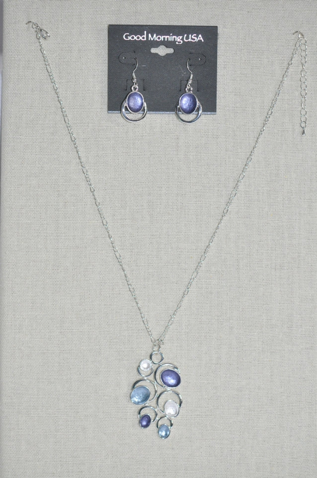 DC Blue & Purple Stone Necklace and Earring Set