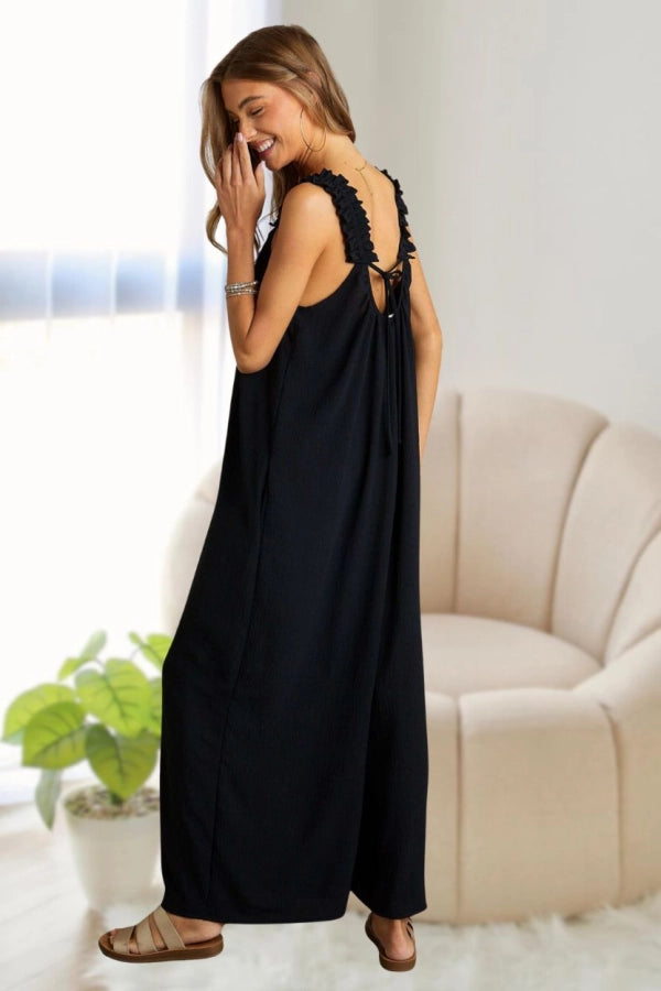 AD Ruffle Shoulder Jumpsuit / Black