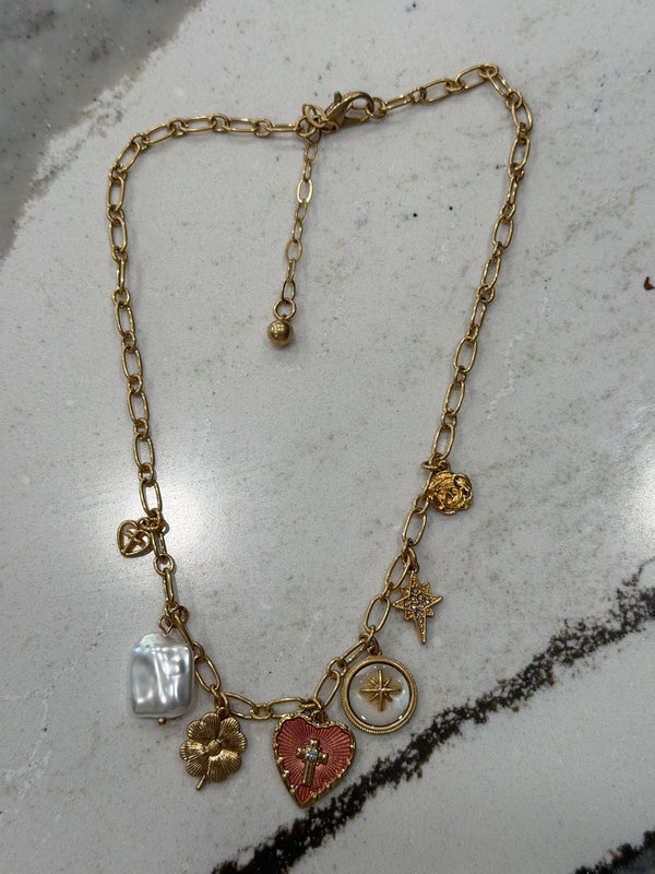 DC Gold Hearts & Stars Charm Necklace
