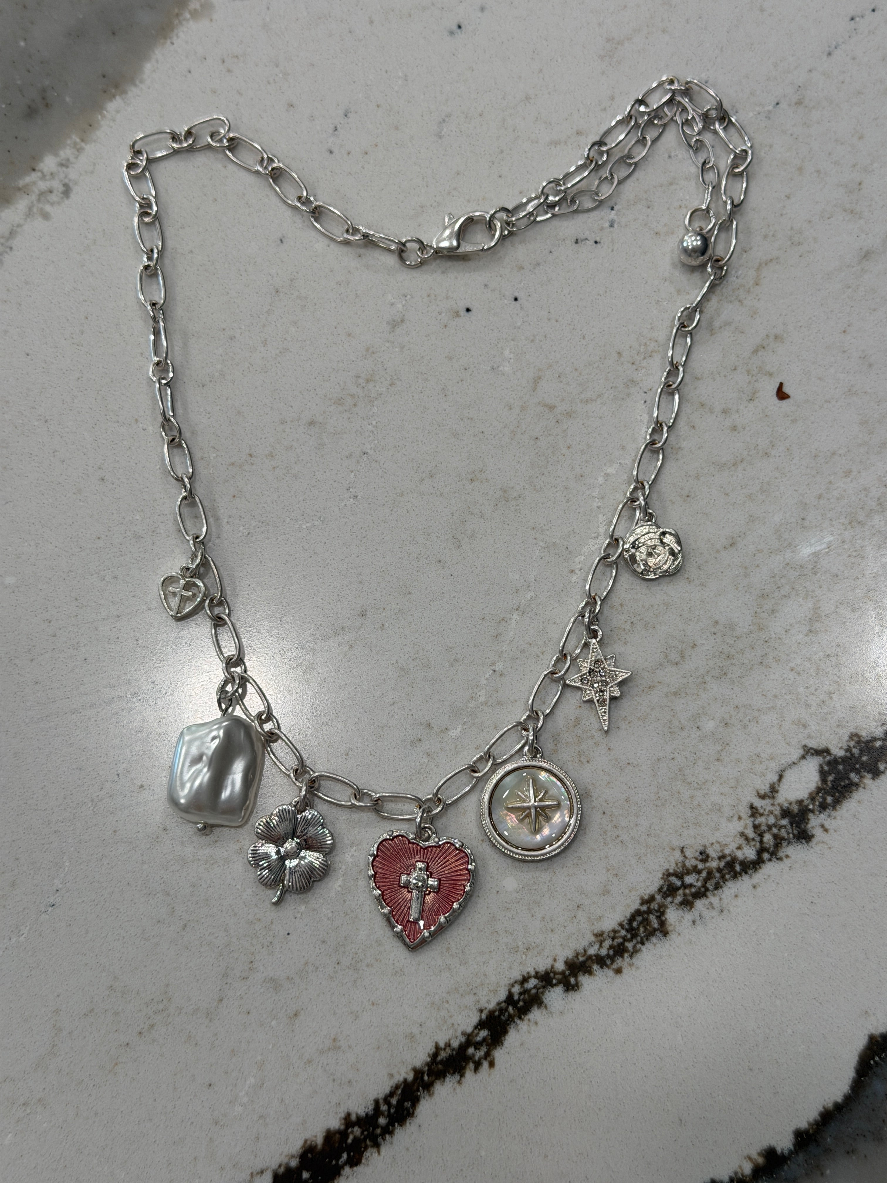 DC Silver Hearts & Stars Charm Necklace