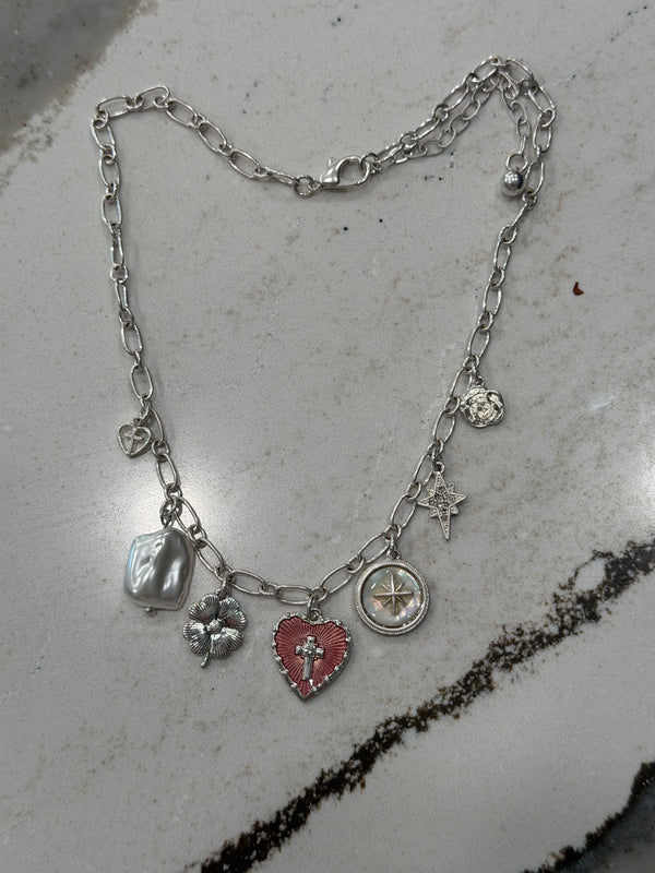 DC Silver Hearts & Stars Charm Necklace