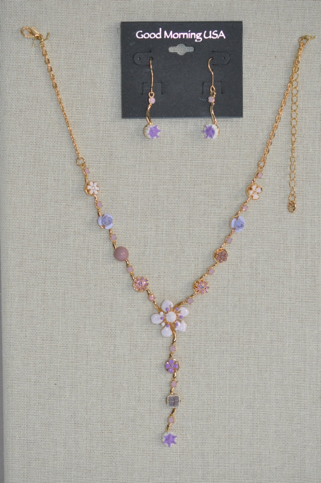 DC Pastel Floral Drop Necklace & Earring Set