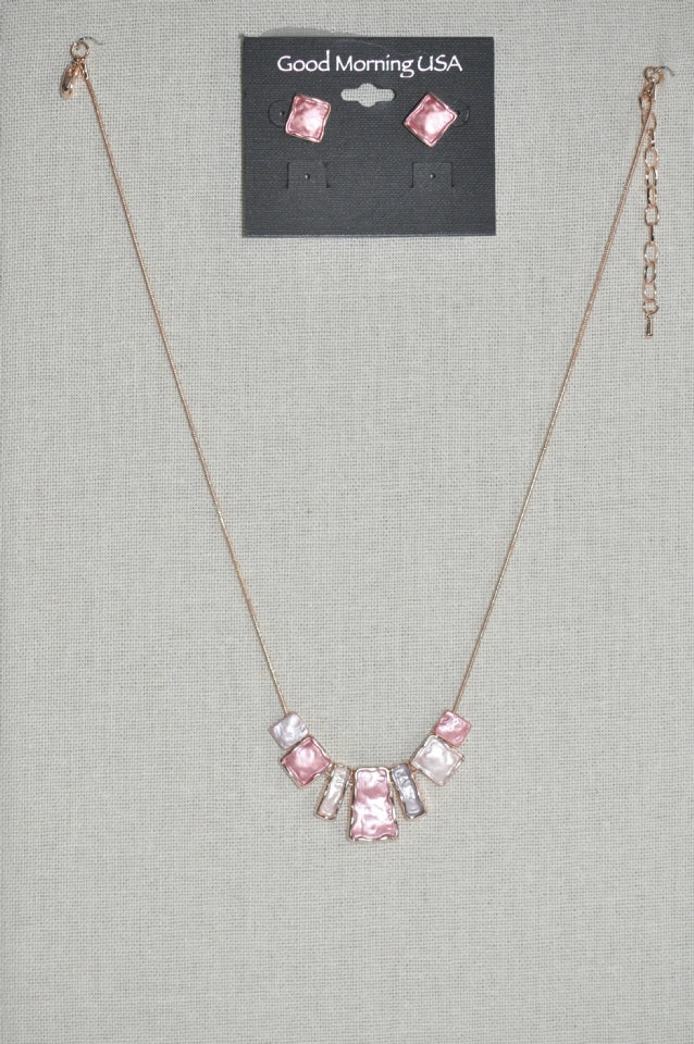 DC Pink &  Pearl Geometric Necklace &  Earring Set