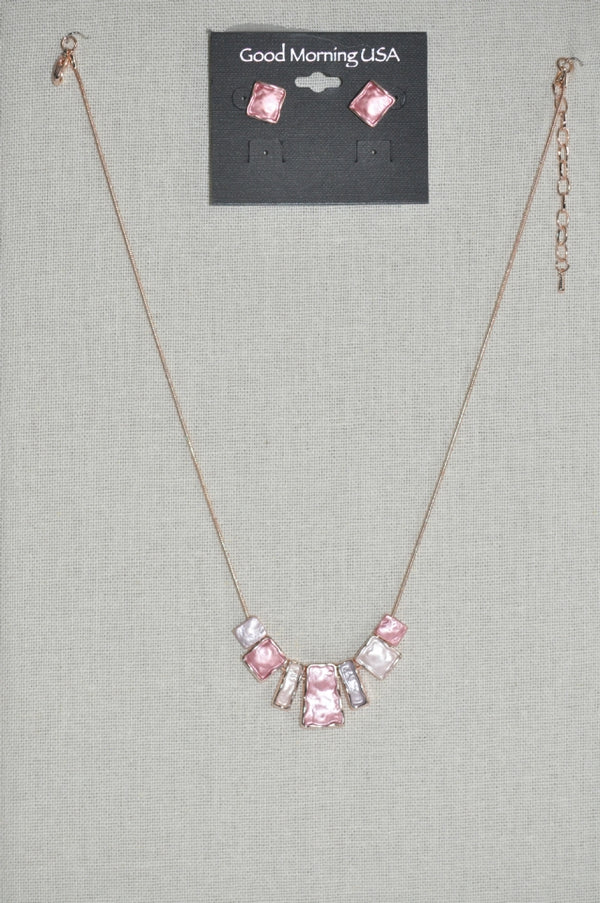 DC Pink &  Pearl Geometric Necklace &  Earring Set