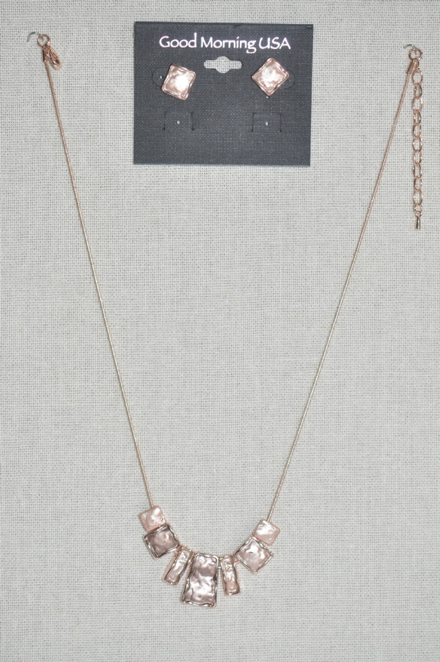 DC Brown Hammered Stone Necklace & Stud Earring Set