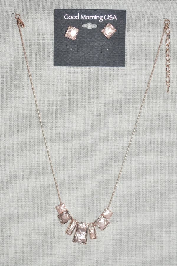 DC Brown Hammered Stone Necklace & Stud Earring Set