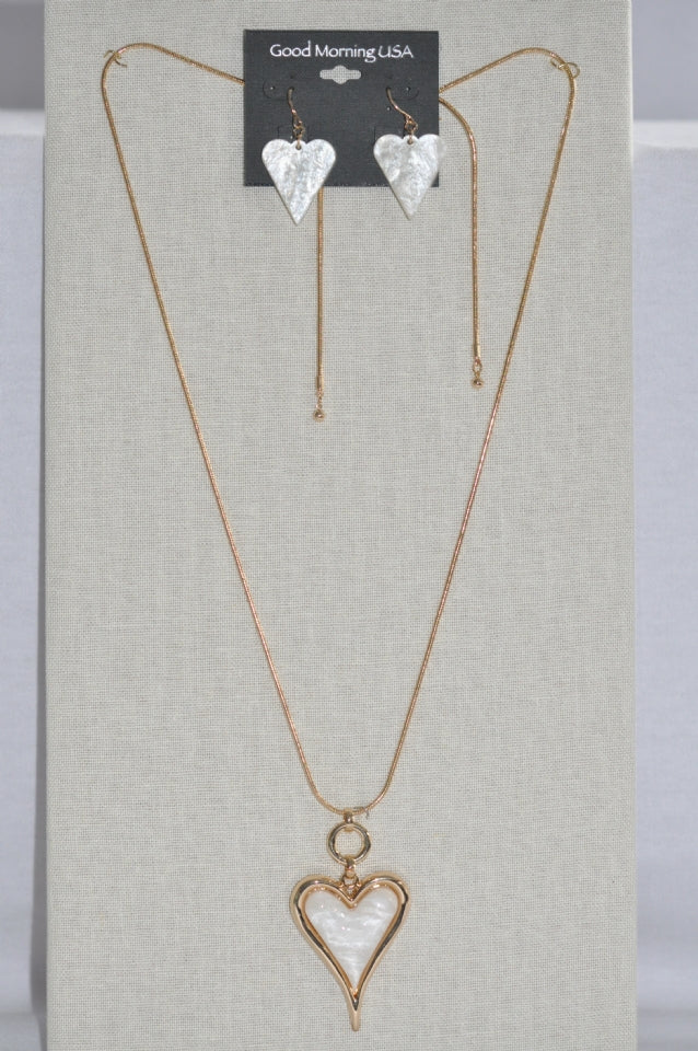 DC White Heart  Necklace &  Earring Set