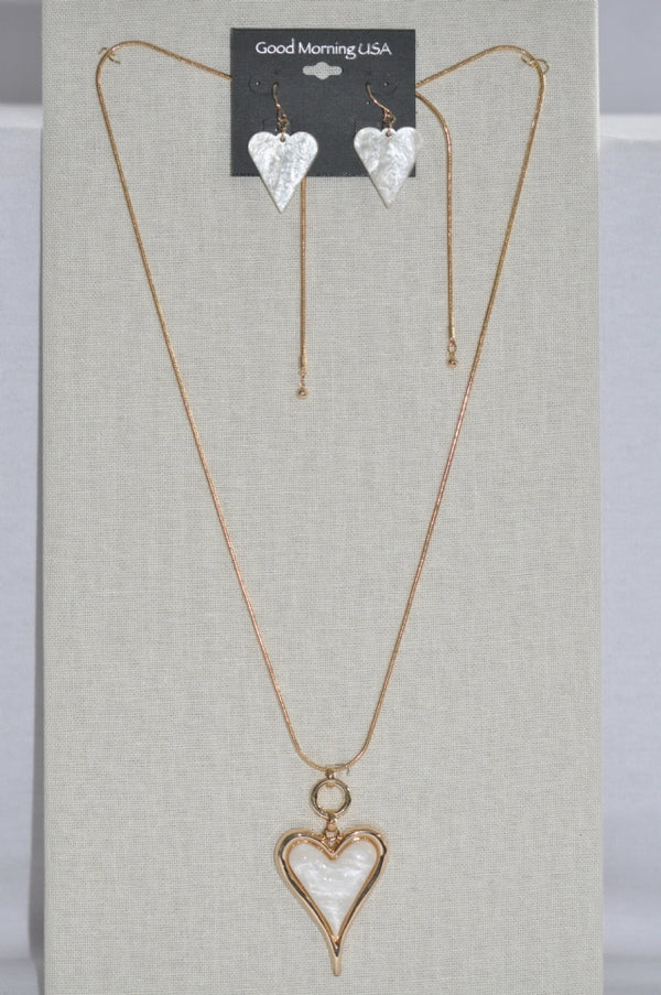 DC White Heart  Necklace &  Earring Set