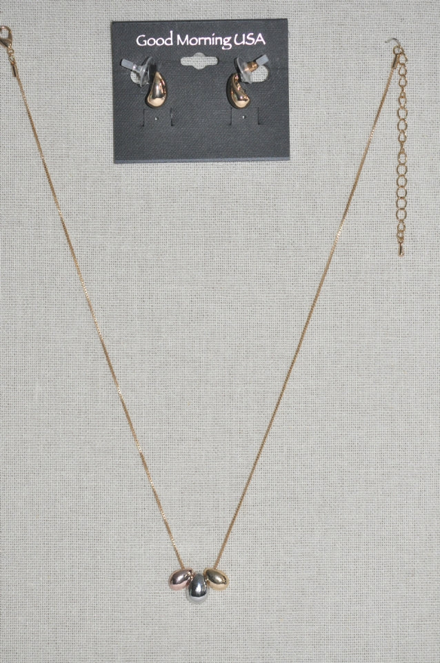 DC Tri-Tone Pearl Drop Necklace &  Earring Set