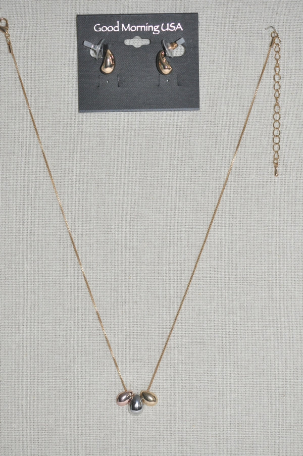 DC Tri-Tone Pearl Drop Necklace &  Earring Set