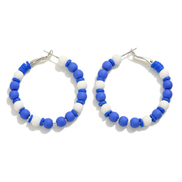 Beaded Hoop Earring Blue/White