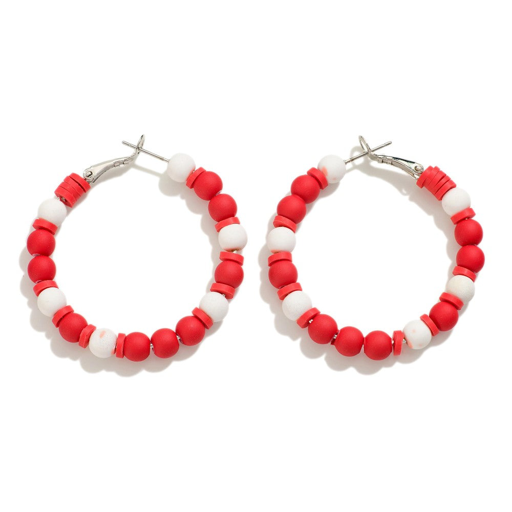 Beaded Hoop Earring Red/Black