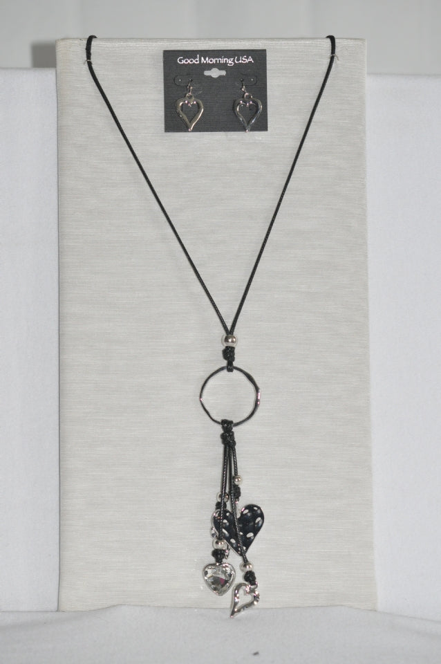 DC Black Cord Heart Pendant Necklace & Earring Set