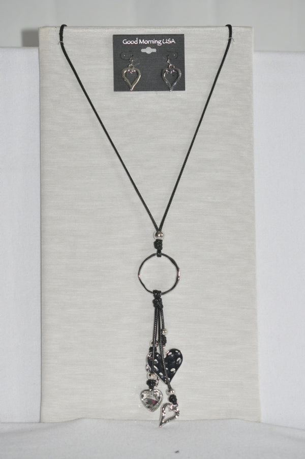 DC Black Cord Heart Pendant Necklace & Earring Set