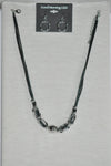 DC Black Cord Silver Bead Necklace & Earring Set
