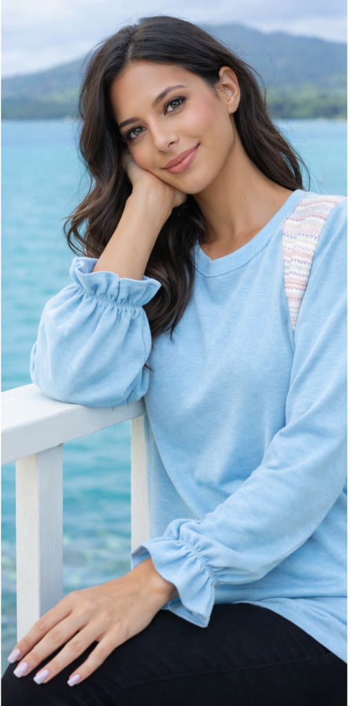 Layered Lace Shoulder Top in Azure
