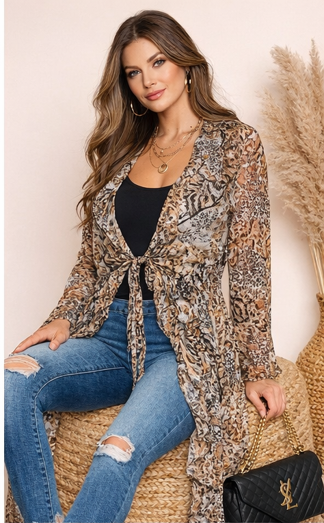 V Animal Print Duster