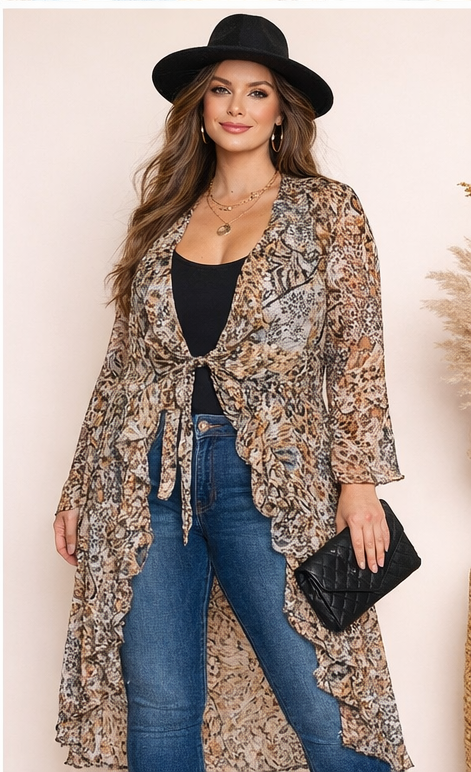 V Animal Print Duster
