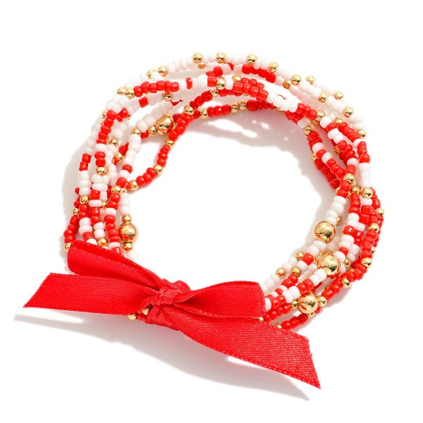 Beaded Stretch Bracelets Red/White