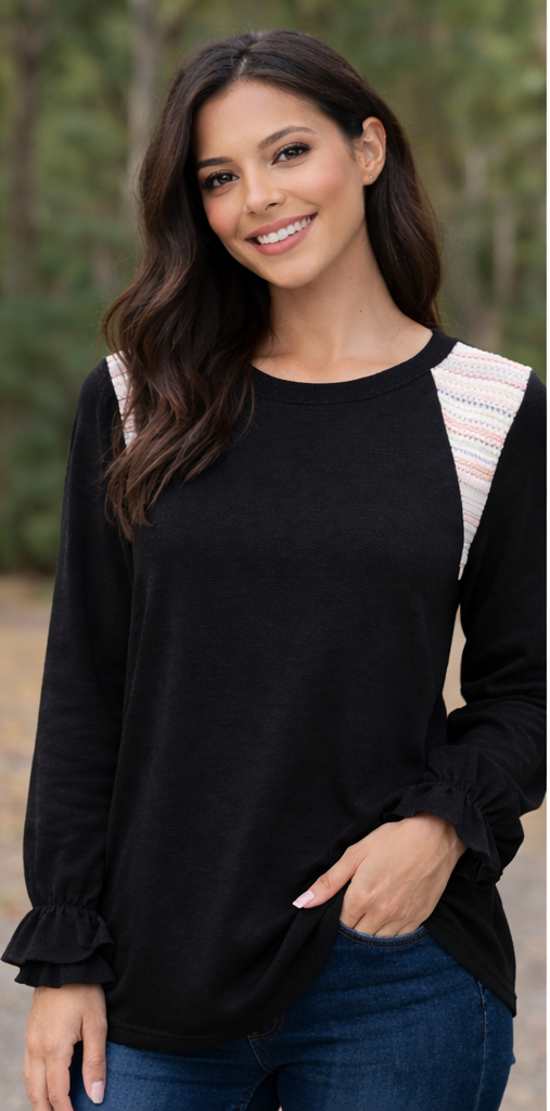 Layered Lace Shoulder Top in Black