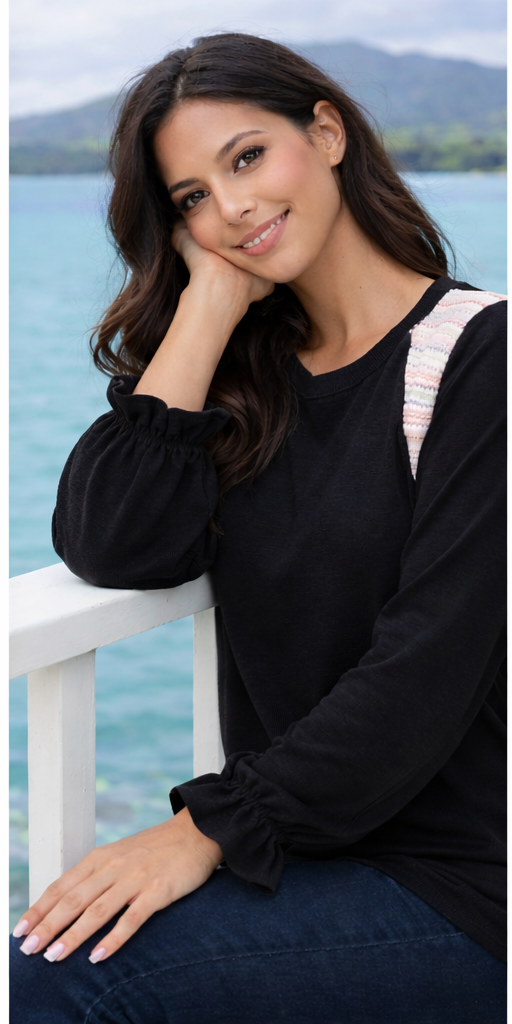 Layered Lace Shoulder Top in Black