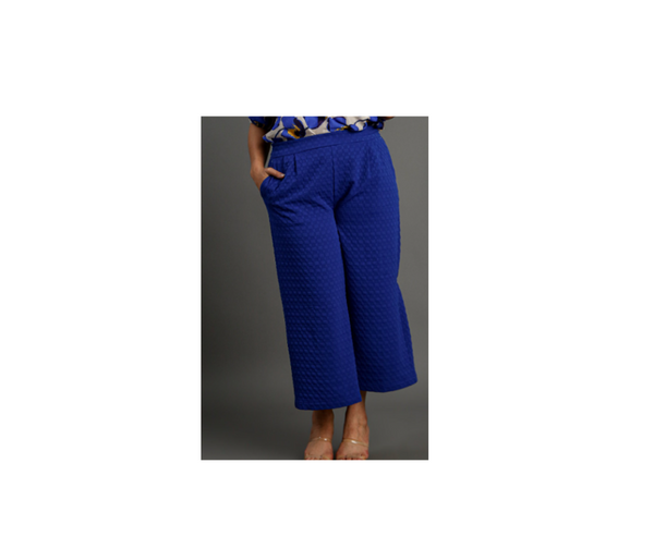 Square Jacquard Wide Fit Pants in Royal Blue