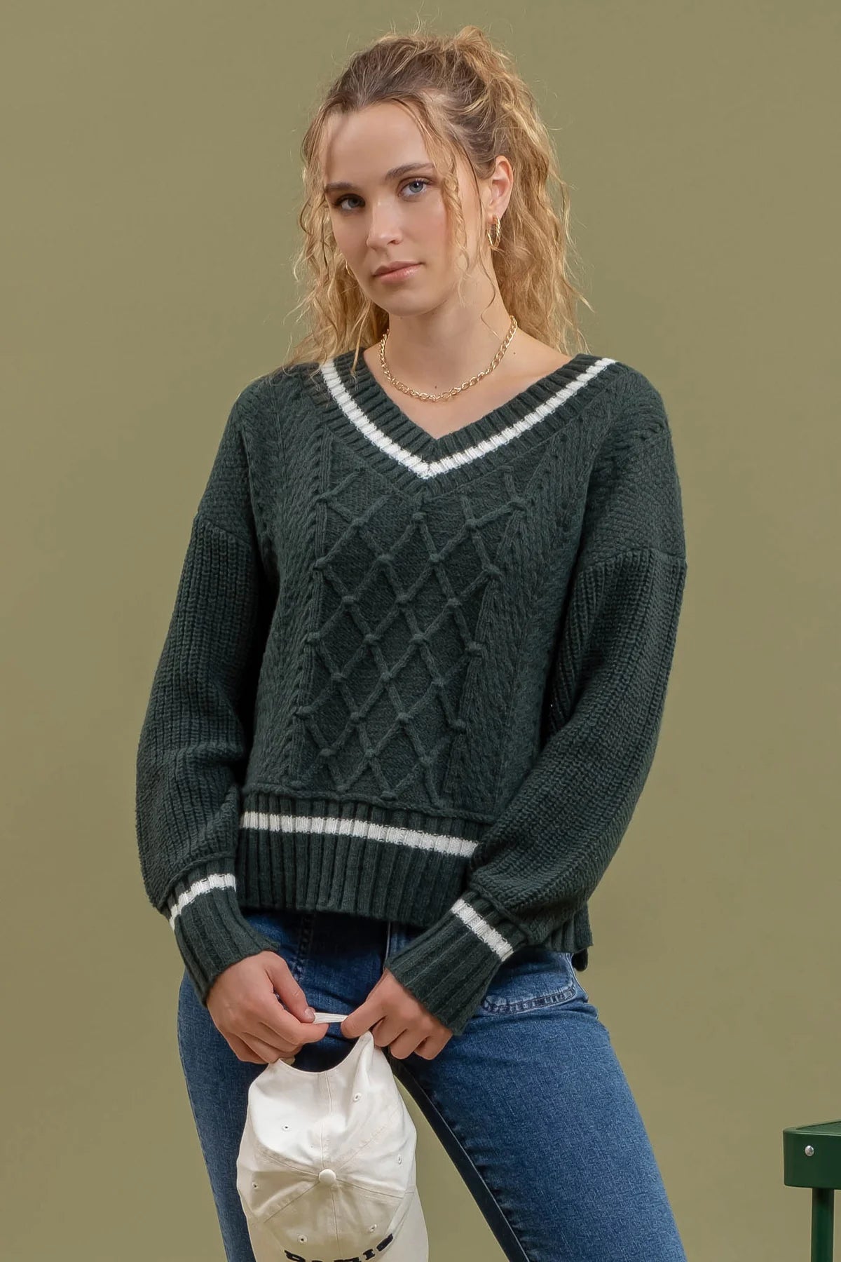 Hunter Green V-Neck Sweater