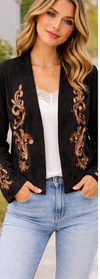 V Faux Suede Jacket in Black