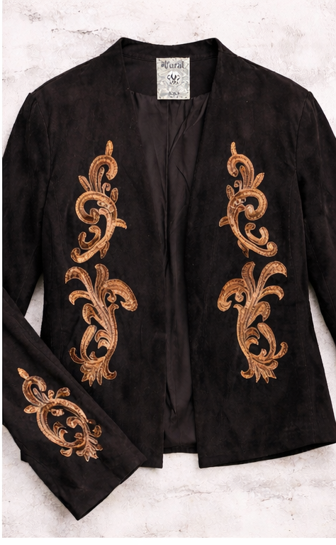 V Faux Suede Jacket in Black