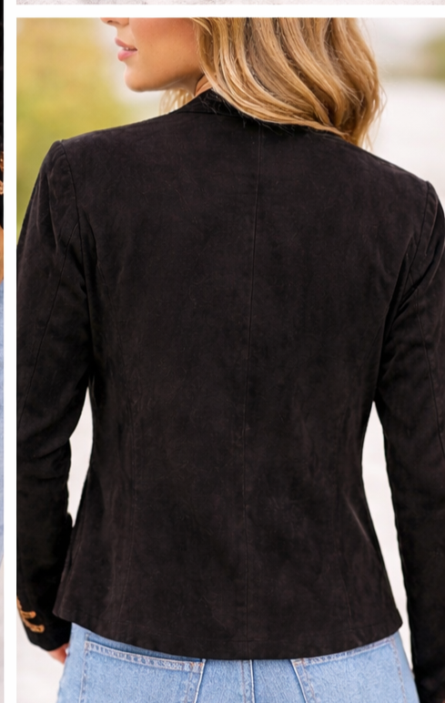 V Faux Suede Jacket in Black