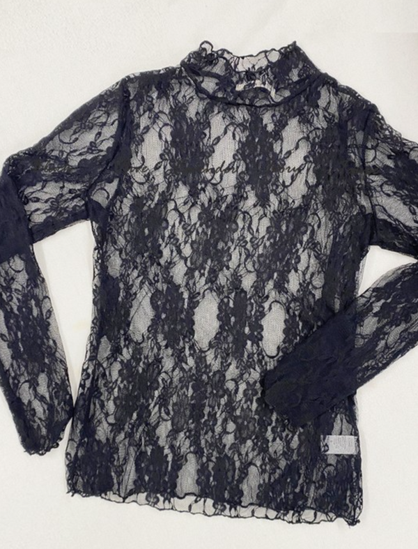 JJ Floral Mesh Top-Black