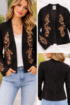 V Faux Suede Jacket in Black