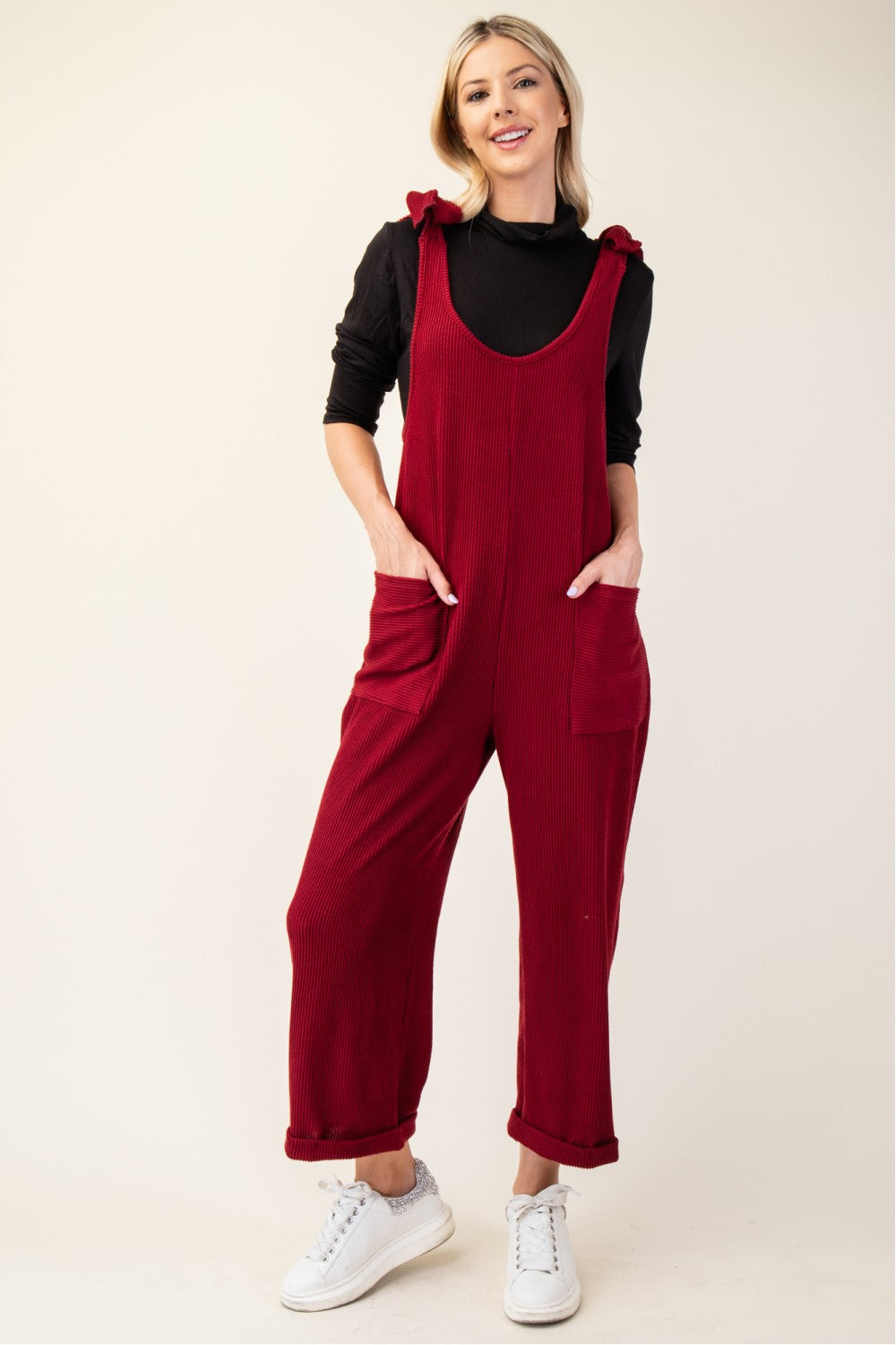 Ribbed Jumpsuit in Cranberry
