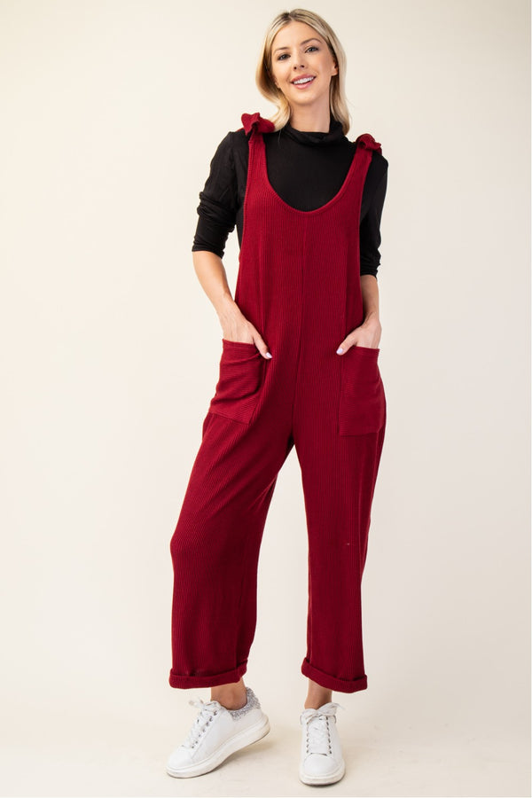 Ribbed Jumpsuit in Cranberry