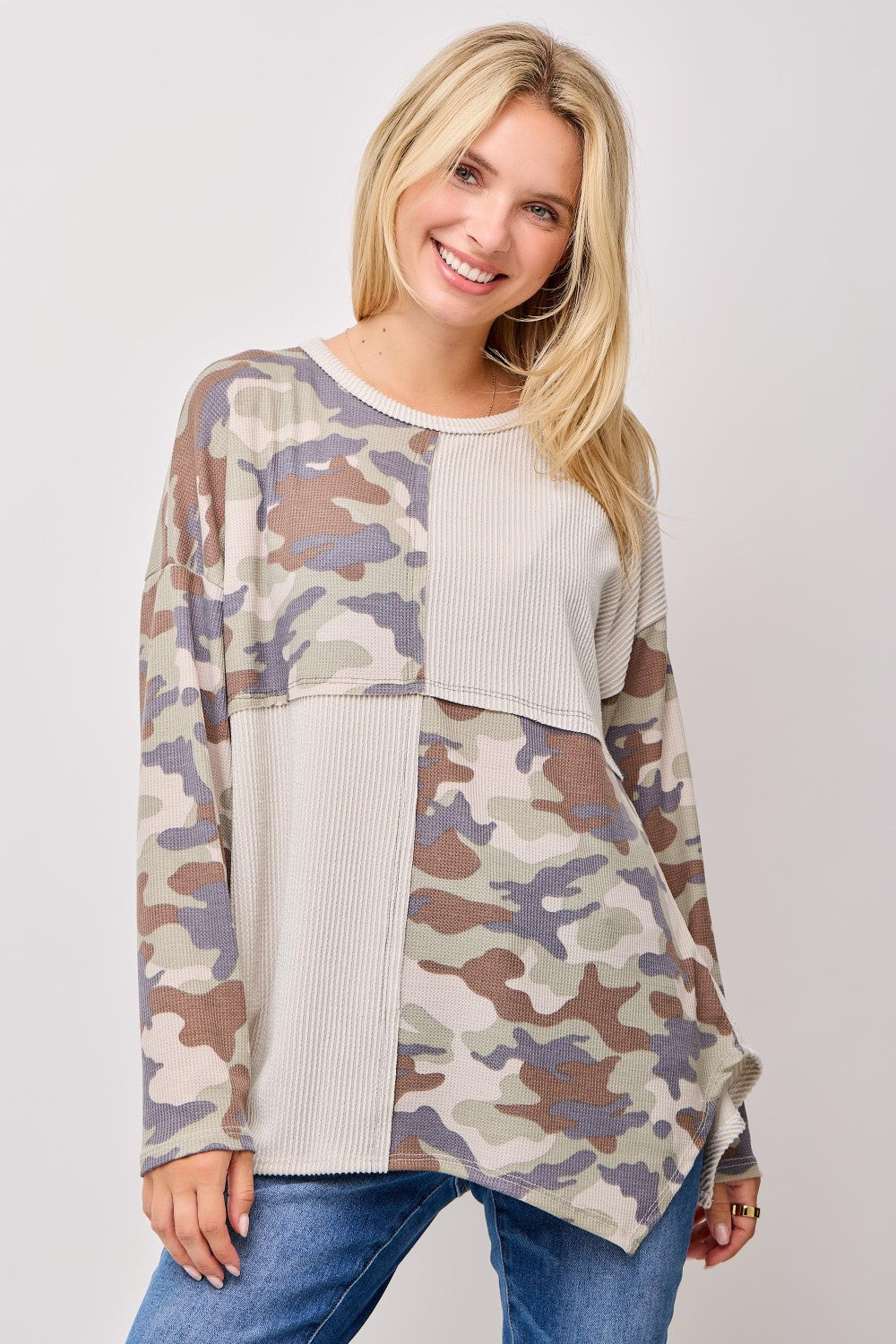 Camo Color Block Top