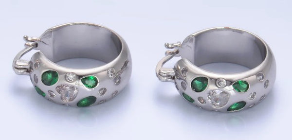 SJ Silver & Green Chunky Hoops
