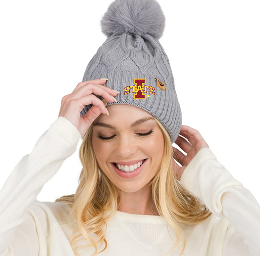 Iowa State Pom Beanie in Gray