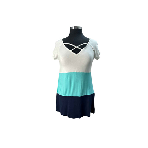 Colorblock Top With Cross Neck Detail