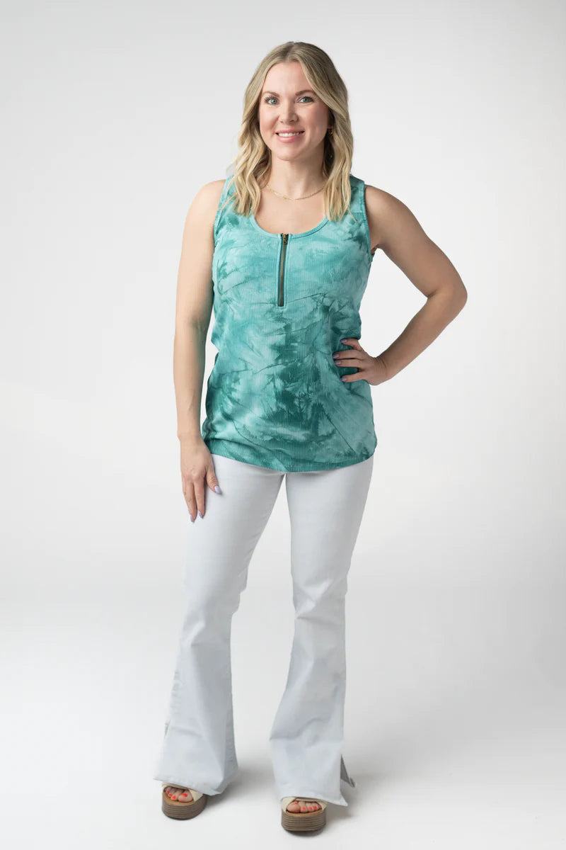 MM Mila Zipper Tank-Teal