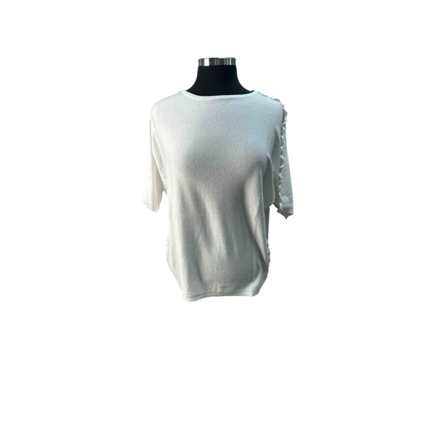 Gauge Ruffled Dolman Top with Back Button Accent