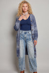 Cozy Marled Knit Long Cardigan, Blue Multi