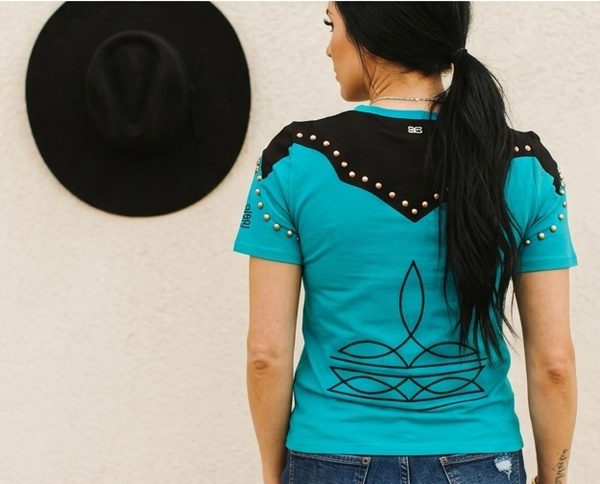 LB Teal Western Stud Top