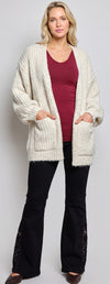 P Oversized Ribbed Cardigan/Almond