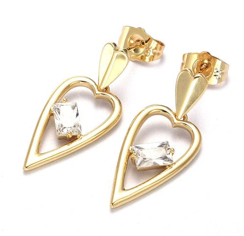 SJ CZ Heart Dangle Earrings
