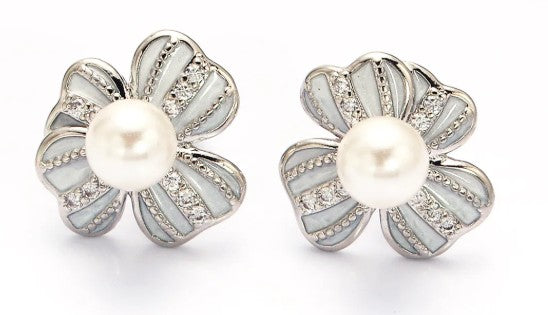 SJ Silver Pearl Flower Earrings