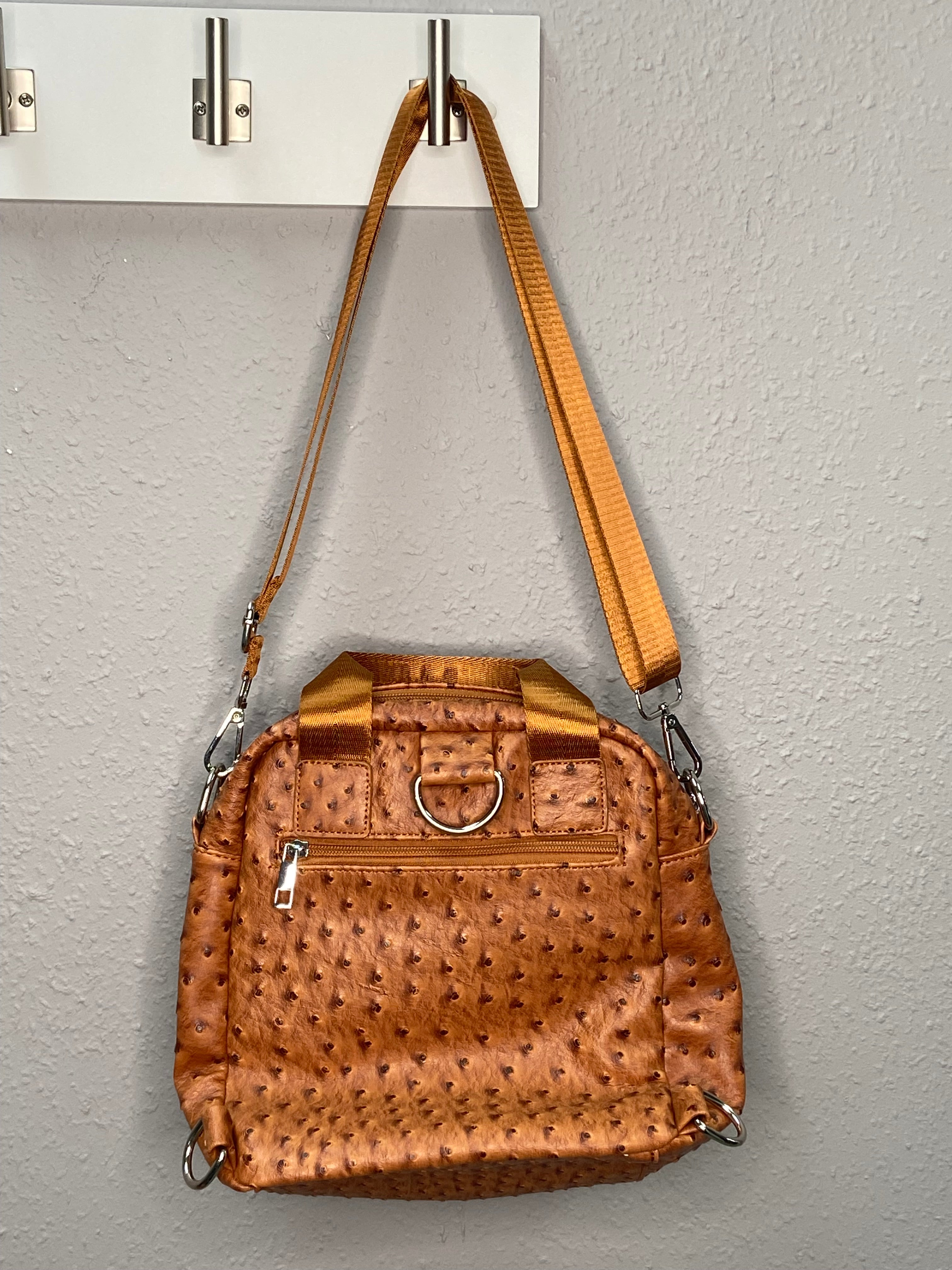 Ostrich Look Faux Leather Backpack in Camel